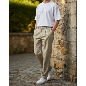 Tommy Bahama Pants Men's 38X32 100% Silk Beige Tan Beach Golf Pleated